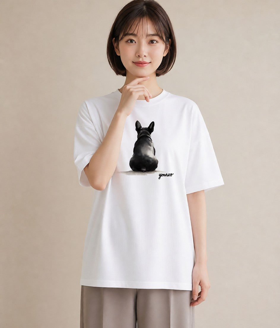 半袖Tシャツ レディース フレンチブルドッグ フレブル 犬 いぬ イラスト 可愛い 誕生日プレゼント 綿100 白T YMAZO