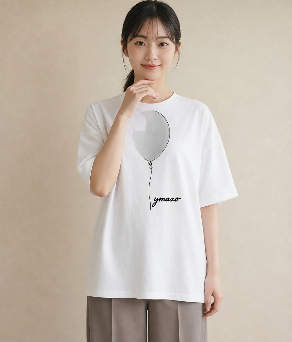 デザインTシャツ レディース 紙風船 和紙 ナチュラル アンティーク イラスト 水彩風 通勤 在宅 白T YMAZO