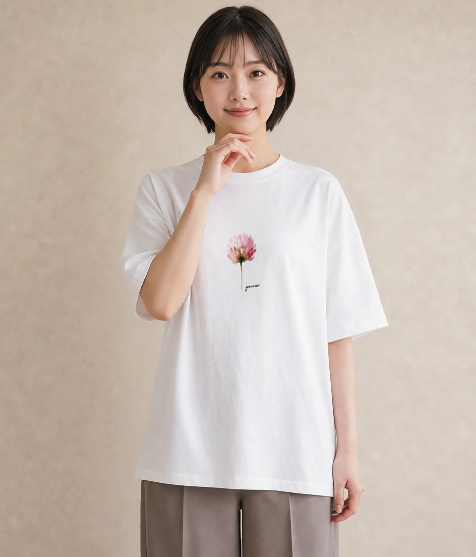 プリントTシャツ レディース ミモザ 花 花柄 イラスト 旅行コーデ カフェ服 クリスマス 白T