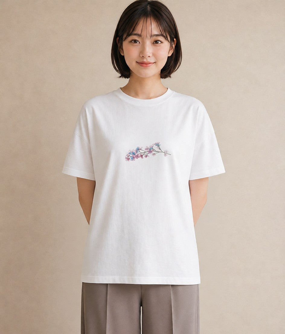デザインTシャツ レディース カスミソウ かすみ草 花 花柄 イラスト こなれ感 クリスマス 旅行 白T