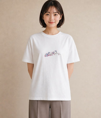 デザインTシャツ レディース カスミソウ かすみ草 花 花柄 イラスト こなれ感 クリスマス 旅行 白T