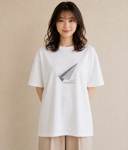プリントTシャツ レディース 折り鶴 折り紙 ナチュラル アンティーク イラスト 休日コーデ 姉妹 送別ギフト 白T YMAZO