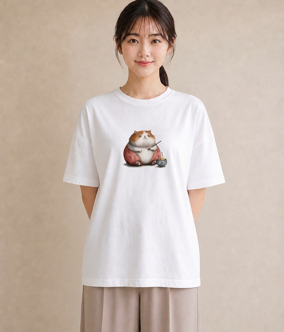 グラフィックTシャツ レディース スコティッシュフォールド 猫 ねこ イラスト 休日コーデ カフェ服 クリスマス 白T YMAZO