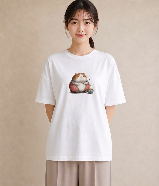 グラフィックTシャツ レディース スコティッシュフォールド 猫 ねこ イラスト 休日コーデ カフェ服 クリスマス 白T YMAZO