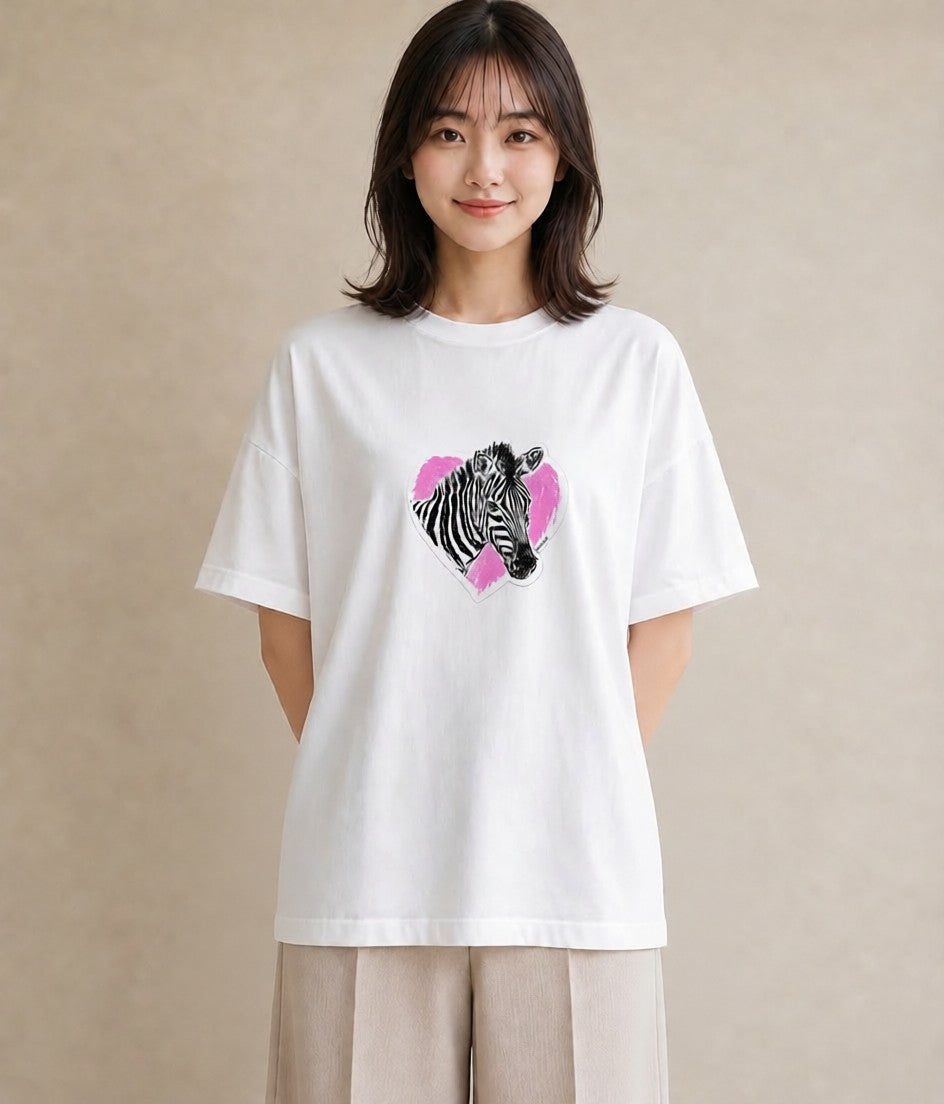Tシャツ レディース しまうま 動物 アニマル イラスト 可愛い 春服 ミセス 白T YMAZO