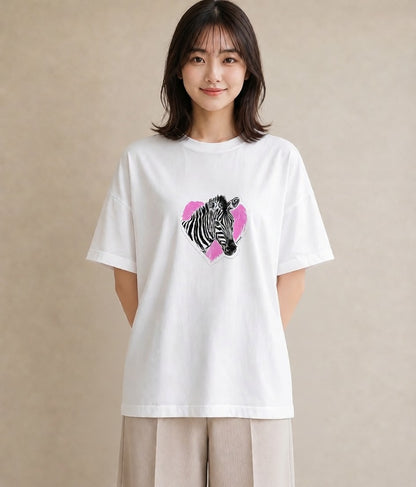 Tシャツ レディース しまうま 動物 アニマル イラスト 可愛い 春服 ミセス 白T YMAZO
