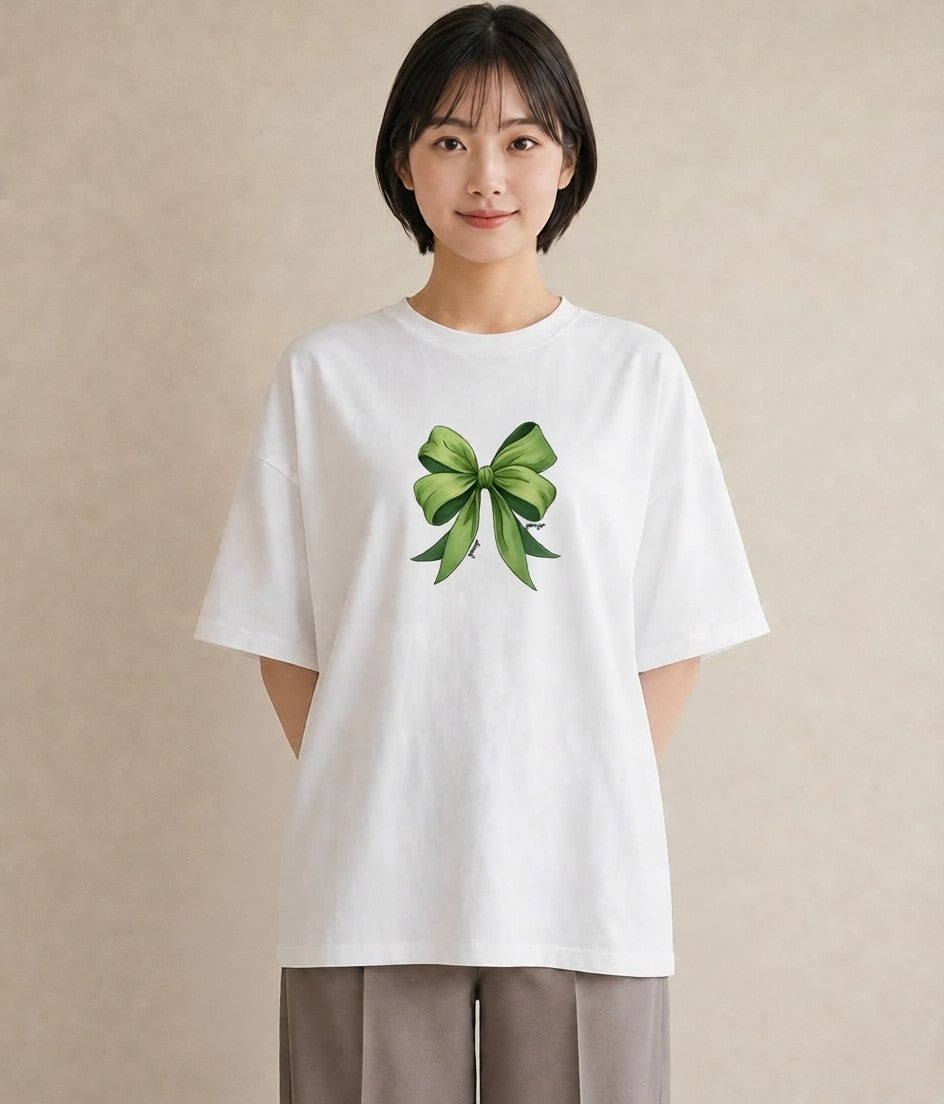 プリントTシャツ レディース リボン 蝶結び ナチュラル アンティーク イラスト シック 親子 20代 白T YMAZO