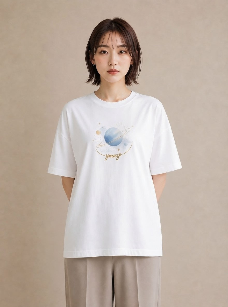 プリントTシャツ レディース 天の川 星空 宇宙 イラスト ゆるコーデ 散歩 お出かけ 白T YMAZO