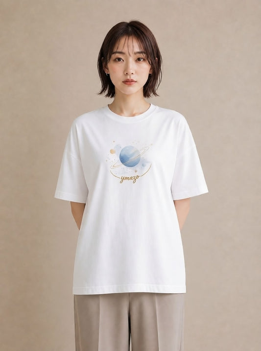 プリントTシャツ レディース 天の川 星空 宇宙 イラスト ゆるコーデ 散歩 お出かけ 白T YMAZO