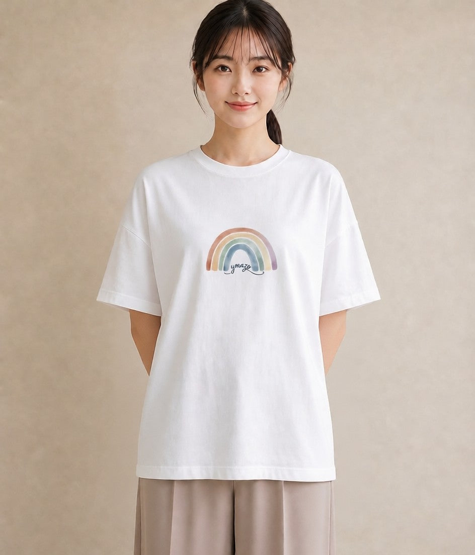 半袖Tシャツ レディース 虹 星空 宇宙 イラスト ミニマル 夏コーデ 通学 白T YMAZO
