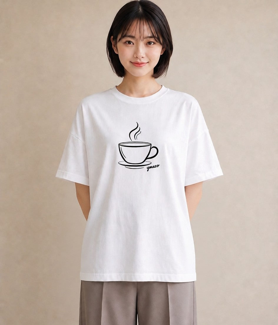 プリントTシャツ レディース コーヒー カフェ 珈琲 イラスト 通勤 在宅 白T YMAZO