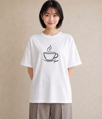 プリントTシャツ レディース コーヒー カフェ 珈琲 イラスト 通勤 在宅 白T YMAZO