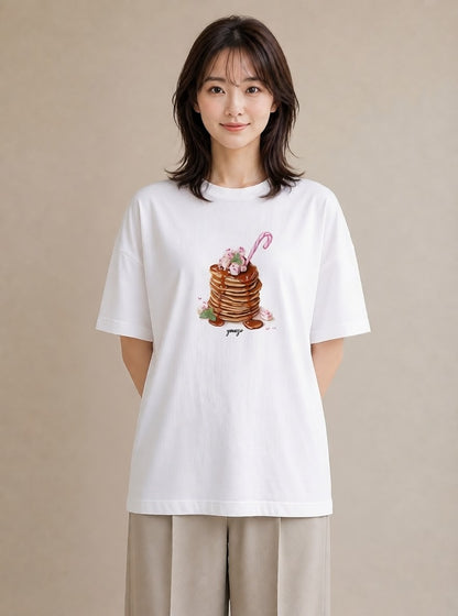 半袖Tシャツ レディース あんみつ 食べ物 フード イラスト ポップ 買い物 夏コーデ 白T YMAZO