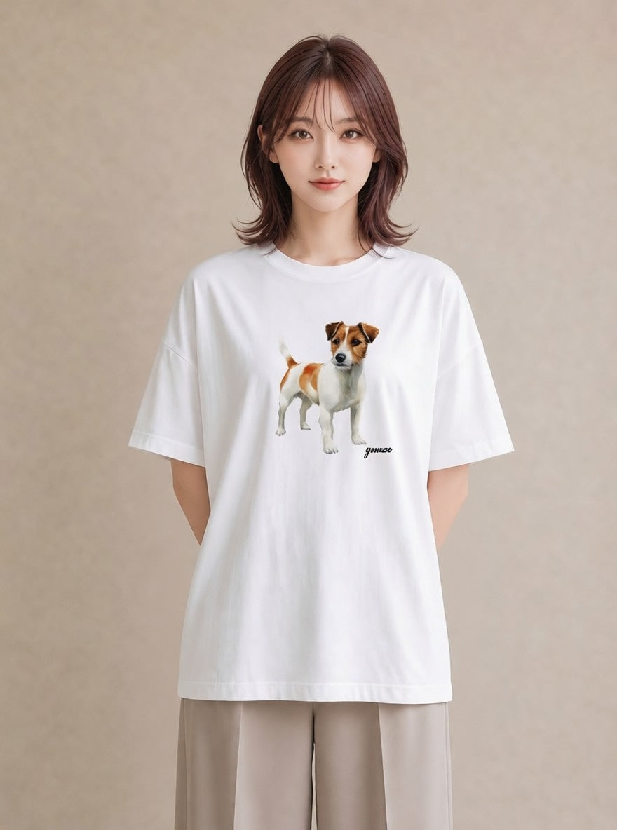 グラフィックTシャツ レディース いぬ 犬 ワンコ イラスト アート風 ミセス 春コーデ 白T YMAZO