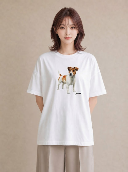 グラフィックTシャツ レディース いぬ 犬 ワンコ イラスト アート風 ミセス 春コーデ 白T YMAZO