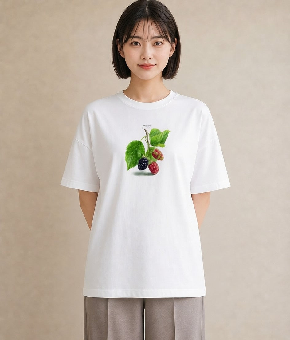 Tシャツ レディース 木の実 植物 ボタニカル イラスト ポップ レイヤード 友達ギフト 白T YMAZO