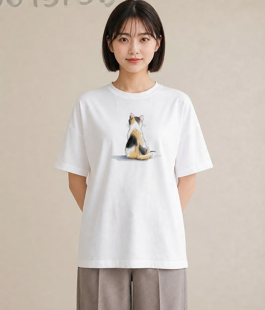 半袖Tシャツ レディース 茶トラ 茶猫 猫 ねこ イラスト 淡色 ルームウェア ギフト 白T YMAZO