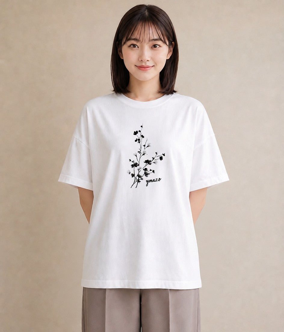 Tシャツ レディース さくら 桜 桜の枝 イラスト 手描き風 自分用 ルームウェア 白T YMAZO