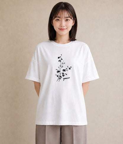 Tシャツ レディース さくら 桜 桜の枝 イラスト 手描き風 自分用 ルームウェア 白T YMAZO