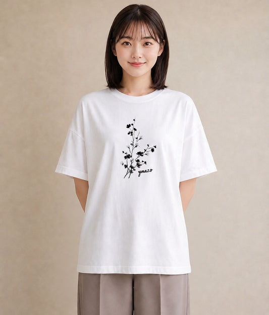 Tシャツ レディース さくら 桜 桜の枝 イラスト 手描き風 自分用 ルームウェア 白T YMAZO