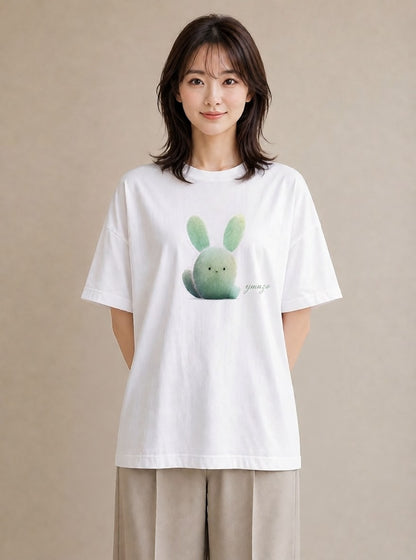 半袖Tシャツ レディース サボテン 植物 ボタニカル イラスト ナチュラル 誕生日プレゼント 綿100 白T YMAZO