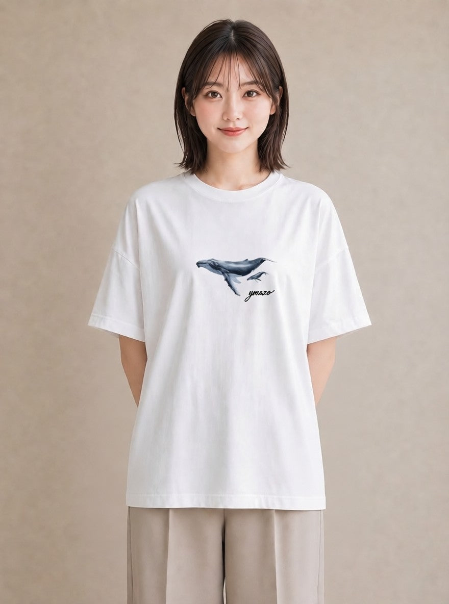 半袖Tシャツ レディース シャチ 海の生き物 海 イラスト 個性的 夏コーデ 通学 白T YMAZO