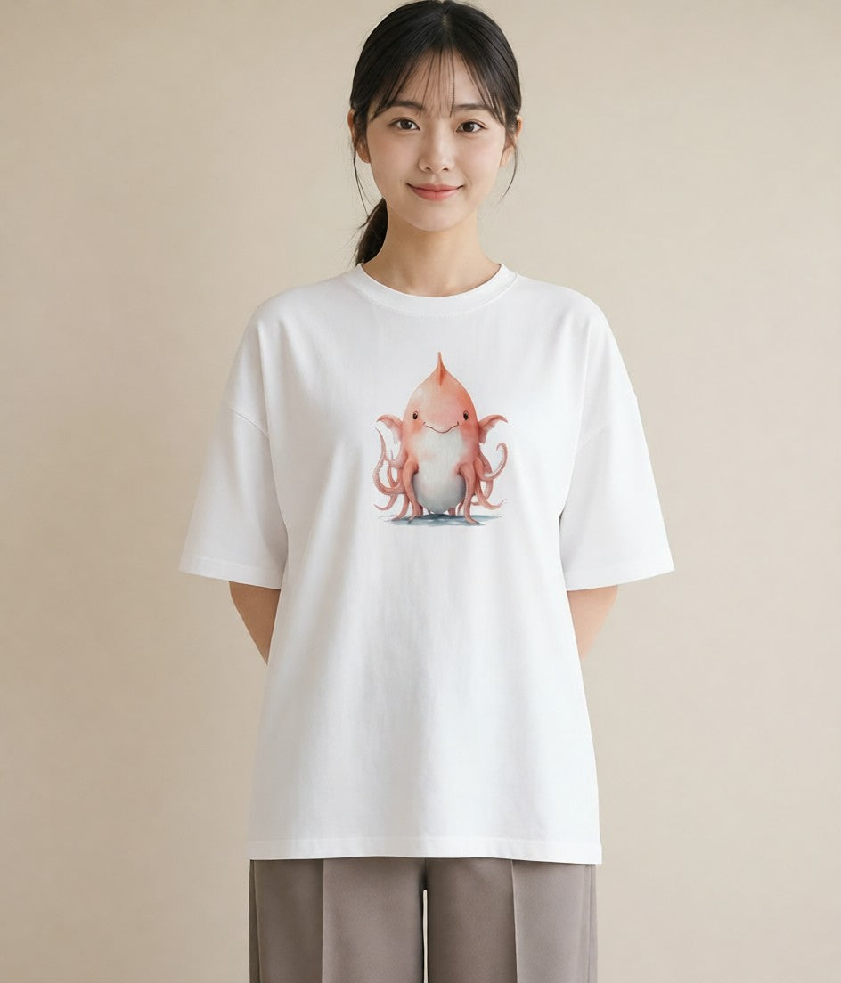 半袖Tシャツ レディース タコ 海の生き物 海 イラスト 可愛い 通勤 在宅 白T YMAZO