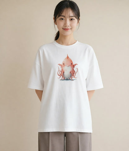 半袖Tシャツ レディース タコ 海の生き物 海 イラスト 可愛い 通勤 在宅 白T YMAZO
