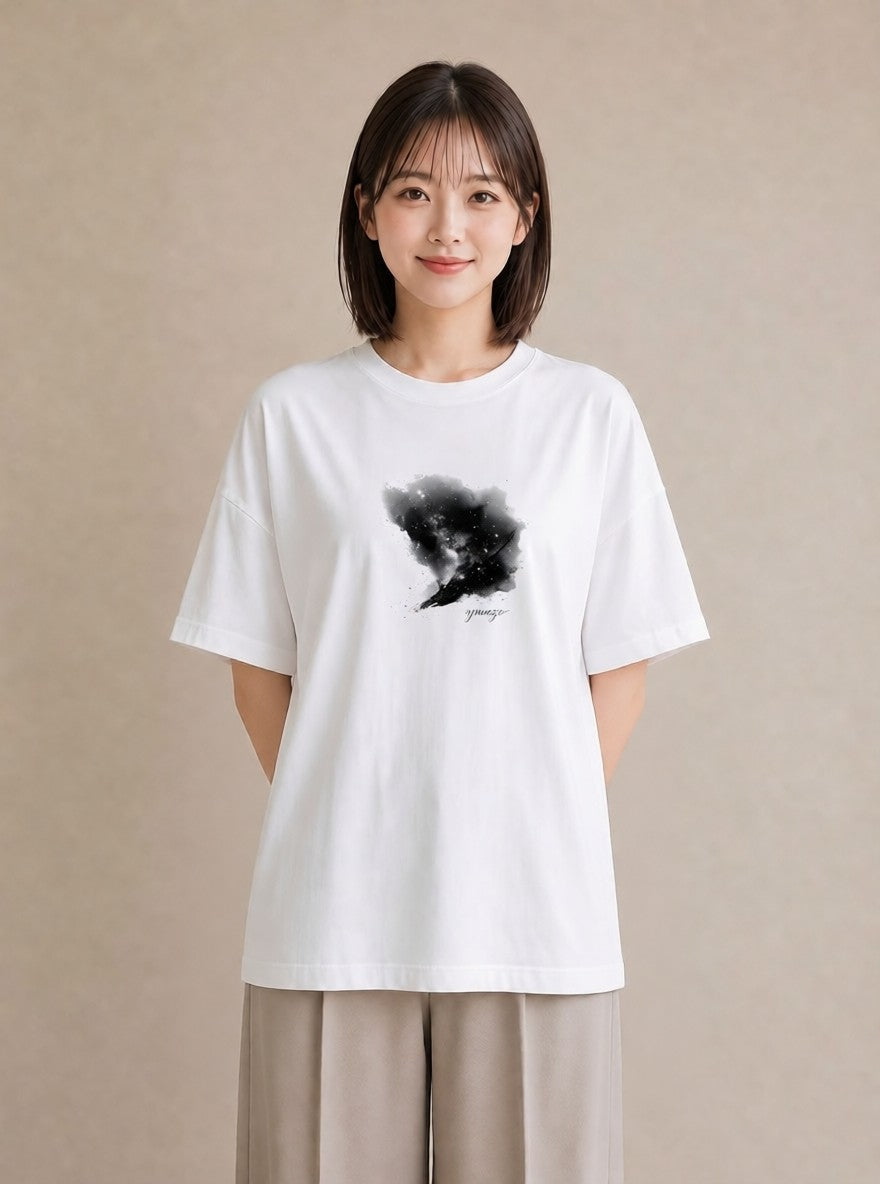Tシャツ レディース 山羊座 星空 宇宙 イラスト ガーリー 旅行用 海 白T YMAZO