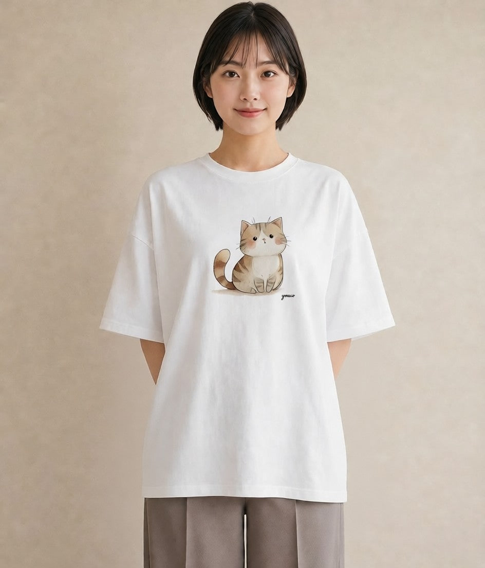 プリントTシャツ レディース スコティッシュフォールド 猫 ねこ イラスト ボタニカル 春コーデ 姉妹 白T YMAZO