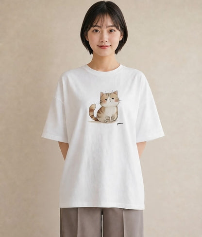 プリントTシャツ レディース スコティッシュフォールド 猫 ねこ イラスト ボタニカル 春コーデ 姉妹 白T YMAZO