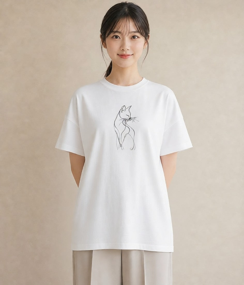 プリントTシャツ レディース 猫 ねこ ネコ イラスト 上品 社会人 女性 白T YMAZO