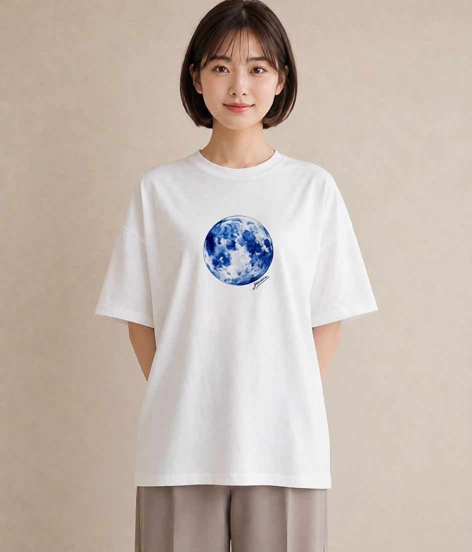 半袖Tシャツ レディース 三日月 星空 宇宙 イラスト カフェコーデ 旅行 母娘コーデ 白T YMAZO