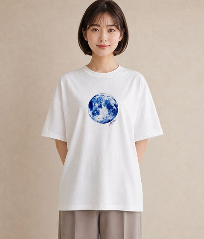 半袖Tシャツ レディース 三日月 星空 宇宙 イラスト カフェコーデ 旅行 母娘コーデ 白T YMAZO