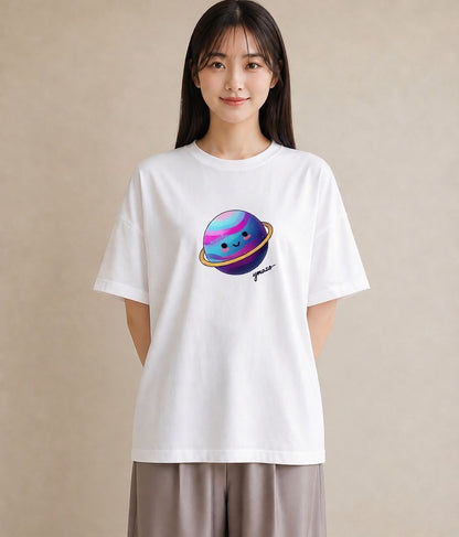 Tシャツ レディース 惑星 星空 宇宙 イラスト ミニマル 通勤 在宅 白T YMAZO