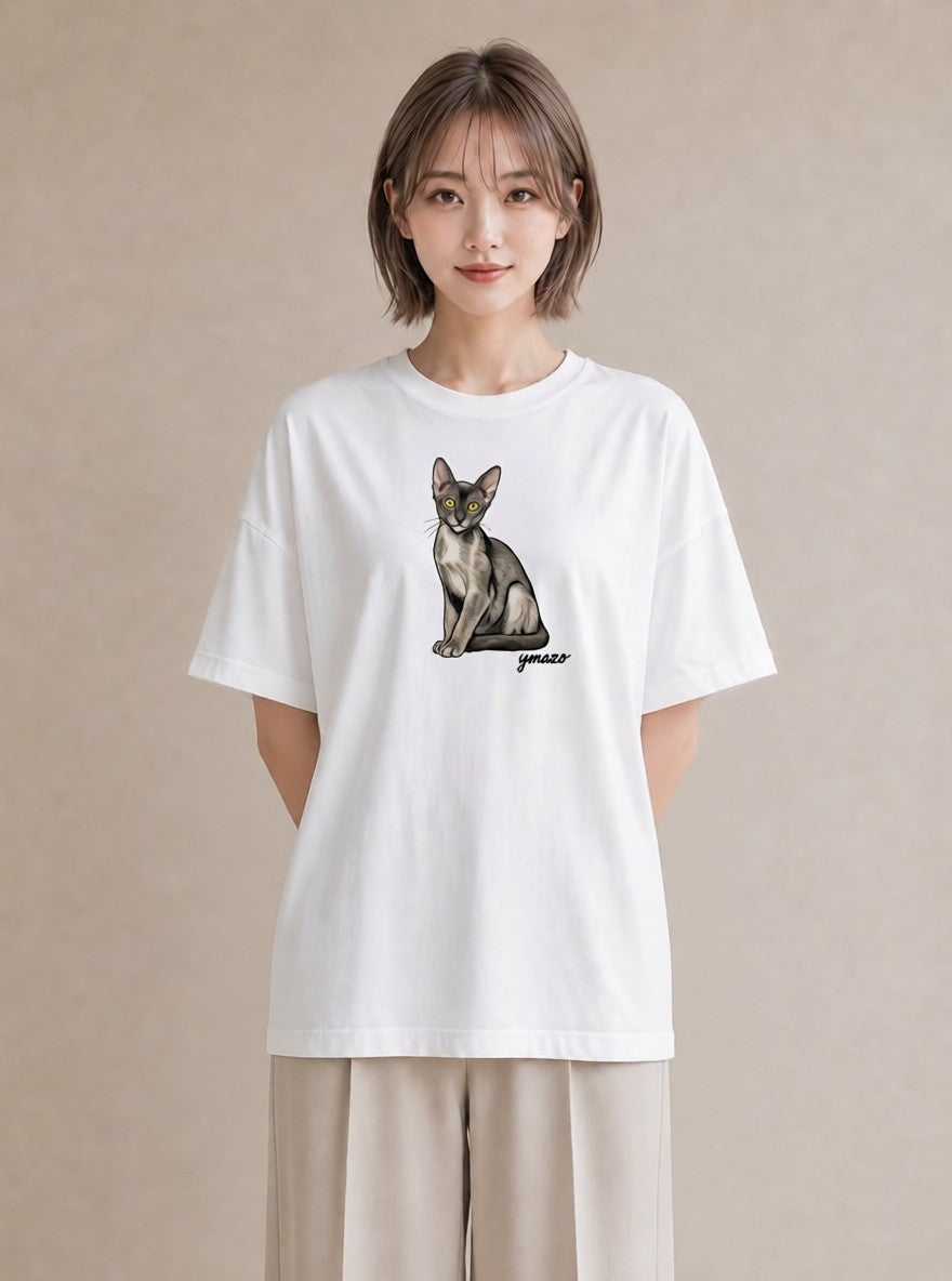 プリントTシャツ レディース ソマリ 猫 ねこ イラスト ゆるコーデ 社会人 女性 白T YMAZO