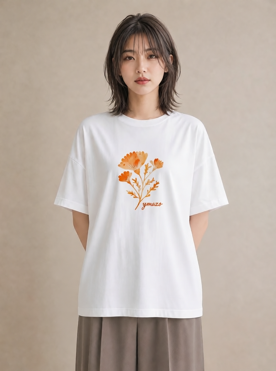 半袖Tシャツ レディース クローバー 四つ葉 花 花柄 イラスト 線画 カフェ服 クリスマス 白T