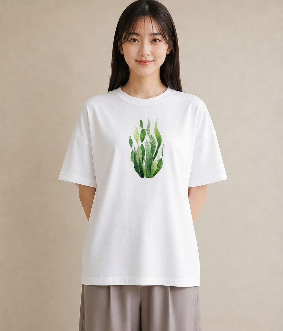デザインTシャツ レディース 芝生 植物 ボタニカル イラスト ニュアンス 散歩 お出かけ 白T YMAZO