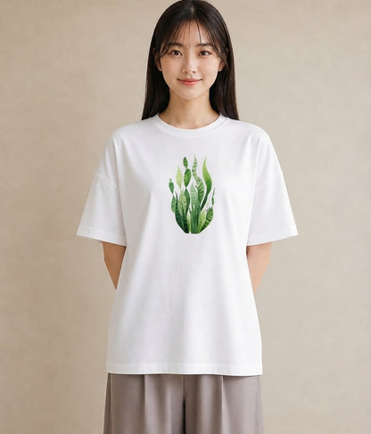 デザインTシャツ レディース 芝生 植物 ボタニカル イラスト ニュアンス 散歩 お出かけ 白T YMAZO