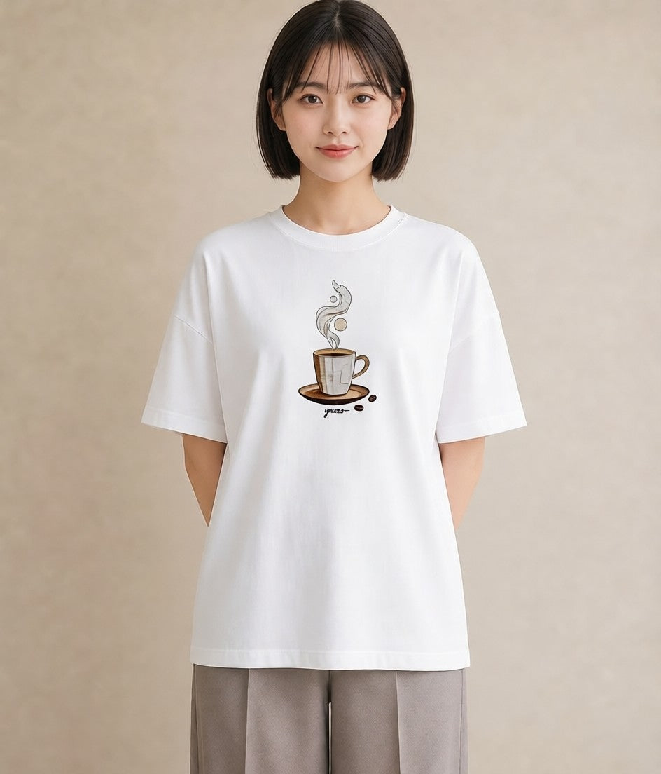 半袖Tシャツ レディース カフェラテ 食べ物 フード イラスト フェミニン ホワイトデー 春服 白T YMAZO