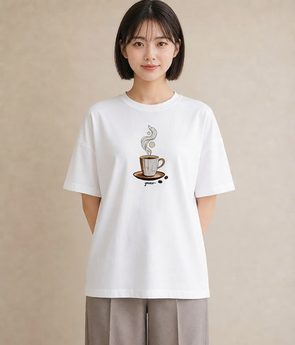 半袖Tシャツ レディース カフェラテ 食べ物 フード イラスト フェミニン ホワイトデー 春服 白T YMAZO
