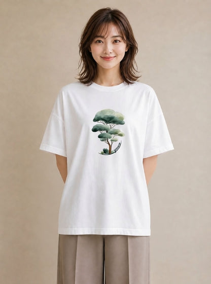 半袖Tシャツ レディース 森 植物 ボタニカル イラスト ニュアンス 春服 ミセス 白T YMAZO