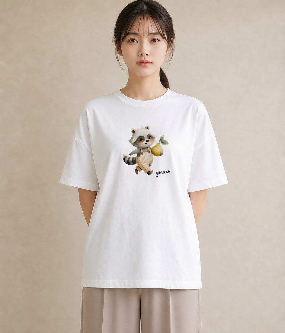 プリントTシャツ レディース たぬき 動物 アニマル イラスト 抜け感 デート 帰省 白T YMAZO