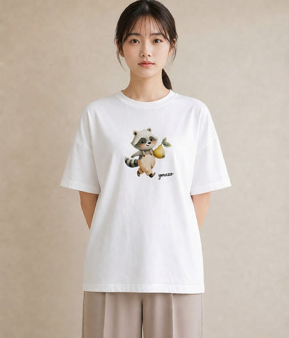 プリントTシャツ レディース たぬき 動物 アニマル イラスト 抜け感 デート 帰省 白T YMAZO