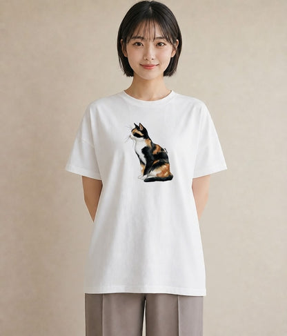 半袖Tシャツ レディース ねこ 猫 ネコ イラスト ナチュラル 旅行用 海 白T YMAZO