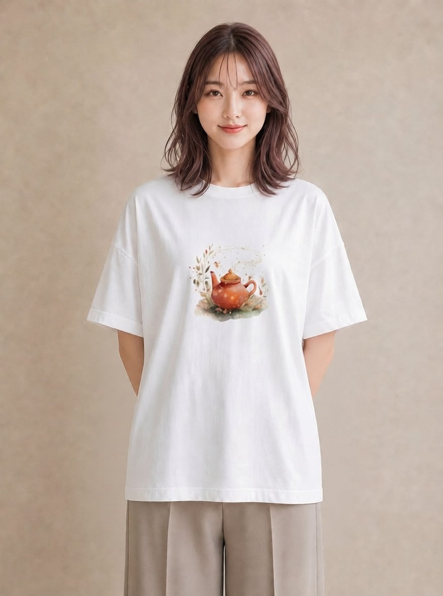 デザインTシャツ レディース 紅茶 食べ物 フード イラスト ラフ ルームウェア ギフト 白T YMAZO