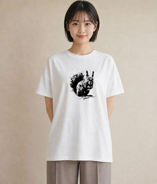 グラフィックTシャツ レディース リス ペット 動物 イラスト レトロ 女性向けギフト 散歩 白T YMAZO