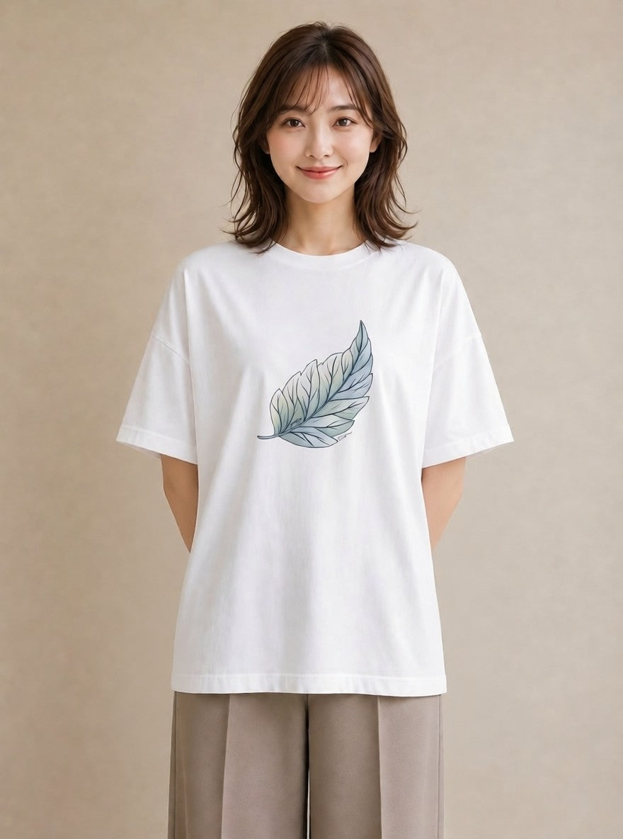 半袖Tシャツ レディース 葉っぱ 植物 ボタニカル イラスト ポップ カジュアルコーデ 買い物 白T YMAZO