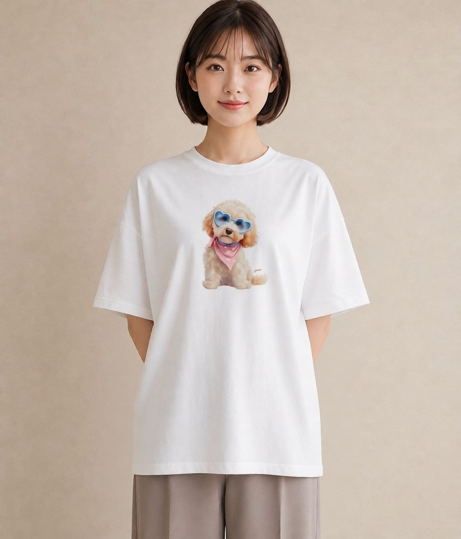 Tシャツ レディース トイプードル プードル 犬 いぬ イラスト 普段使い 休日 ペアコーデ 白T YMAZO