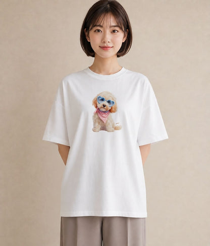Tシャツ レディース トイプードル プードル 犬 いぬ イラスト 普段使い 休日 ペアコーデ 白T YMAZO